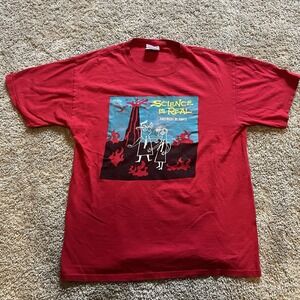 Y2K 2009 They Might Be Gi Science is Real‎ Faded Red T-Shirt Men's Medium